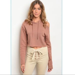 Mauve Soft Crop Top Hoodie Sweater - Mauve
